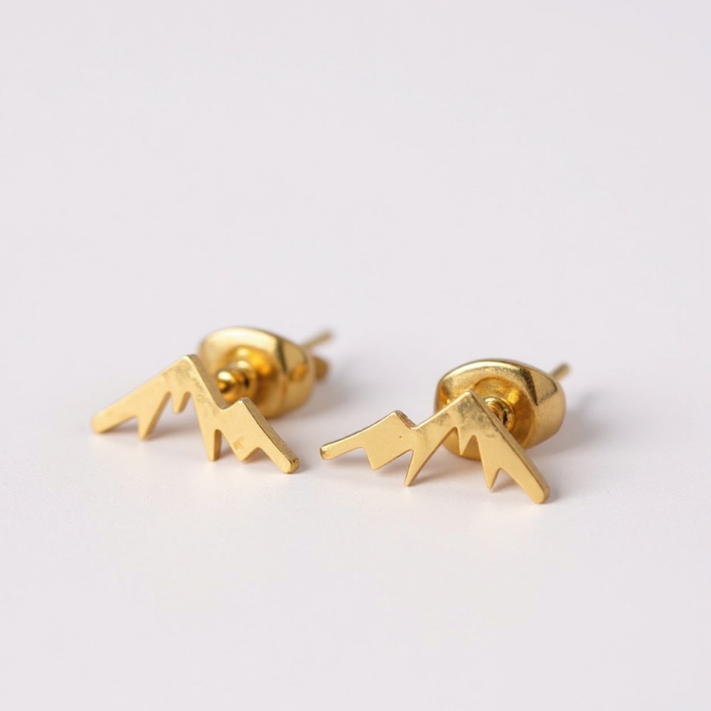 Mountain Silhouette Skiing Hiking Mini 925 Sterling Silver Simple Stud Earring - Picture 12 of 13